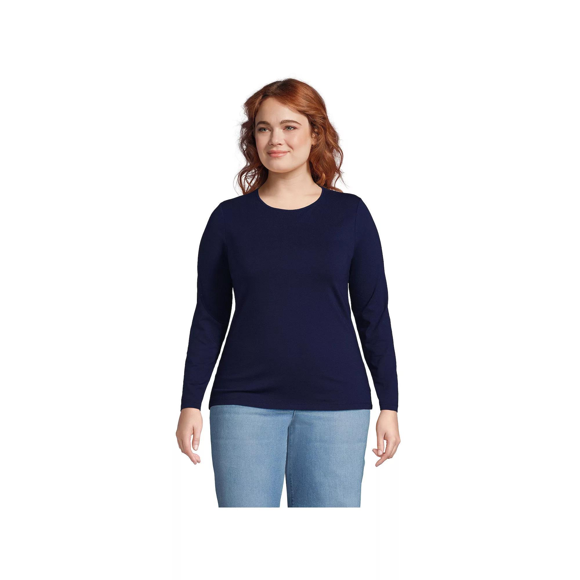 Plus Size Lands' End Long Sleeve Lightweight Jersey Crewneck Top, Women's, Size: 3XL, Light Cornflower Product Image