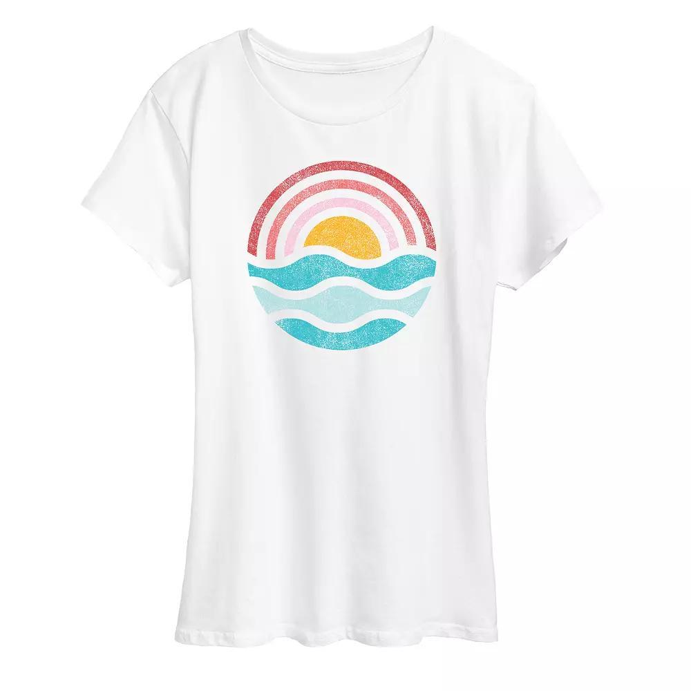 Womens Simple Sunset Waves Graphic Tee, Girls Product Image
