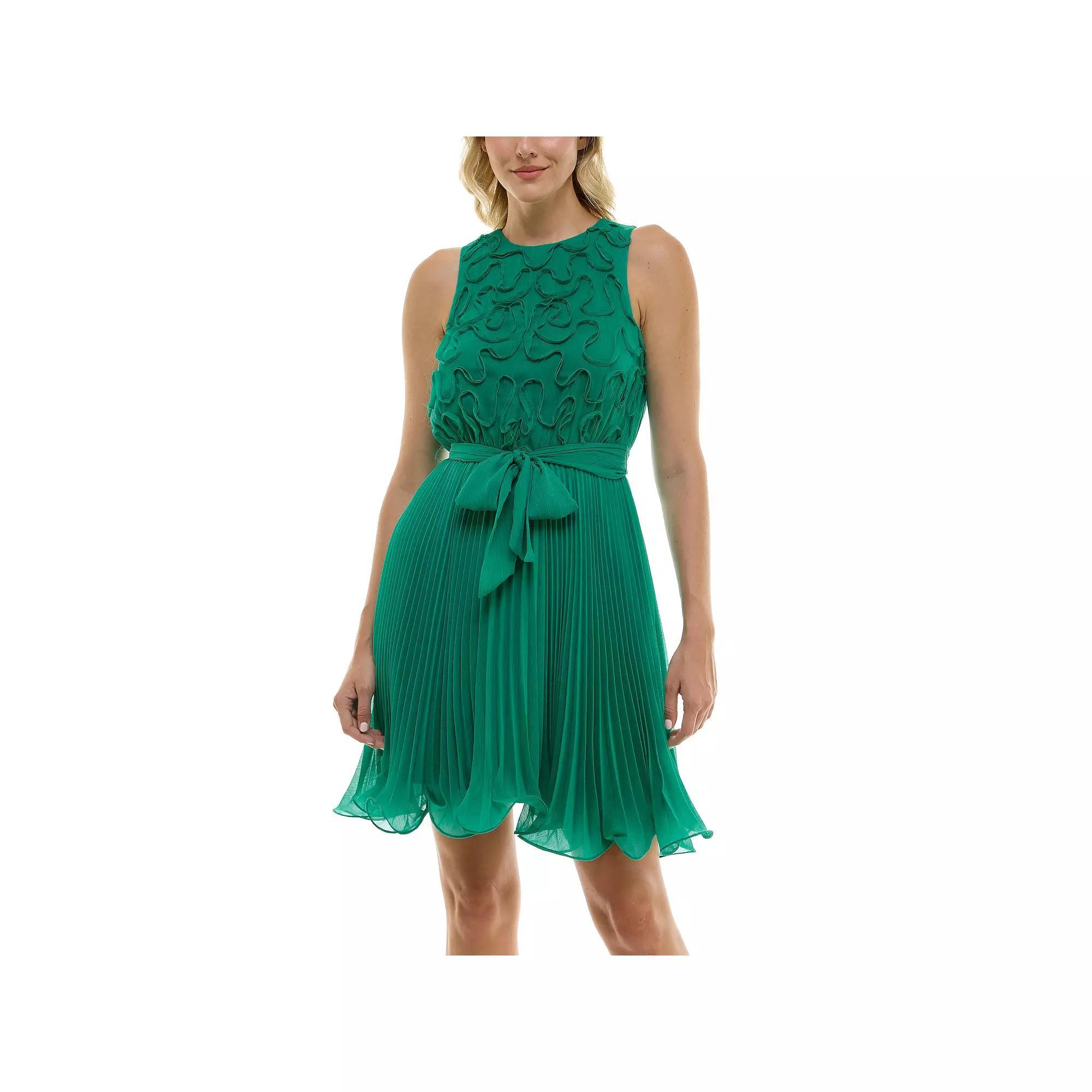 Women's Taylor Sleeveless Soutache Chiffon Fit & Flare Mini Dress, Size: 6, Green Product Image