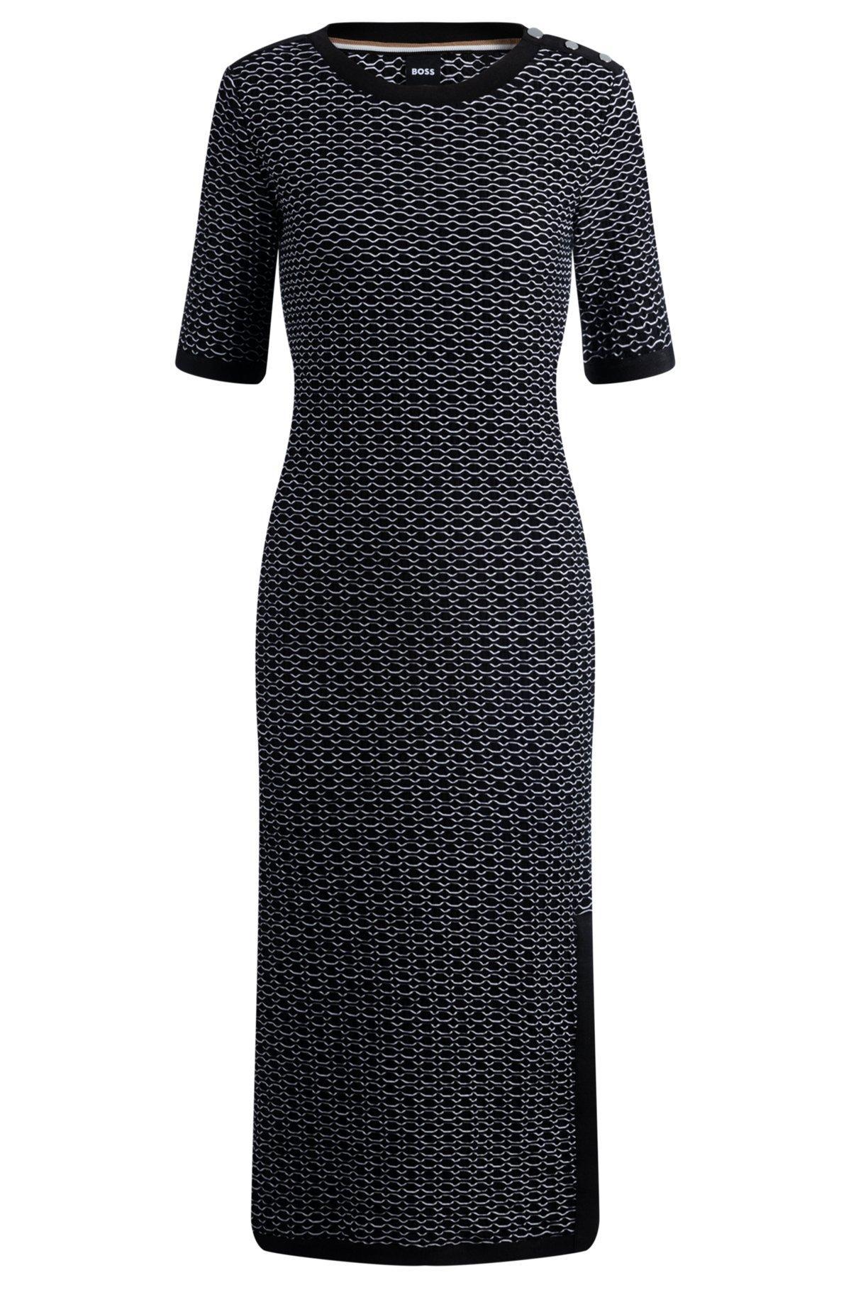 BOSS - Structured-stripe dress in stretch-cotton jersey - Patterned Product Image