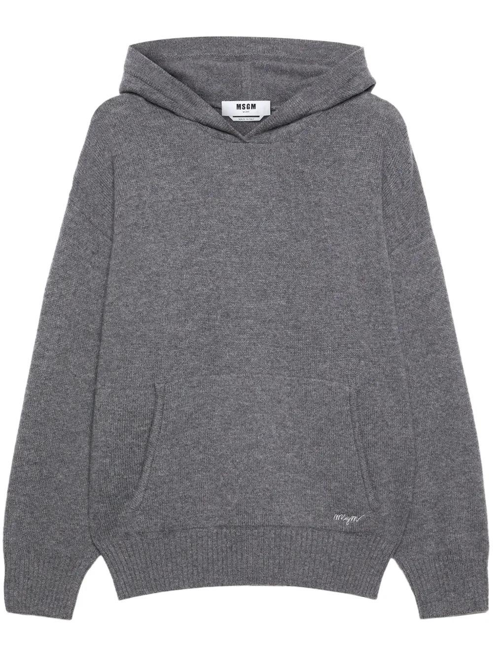 MSGM Embroidered-logo Knitted Sweatshirt In Gris Product Image