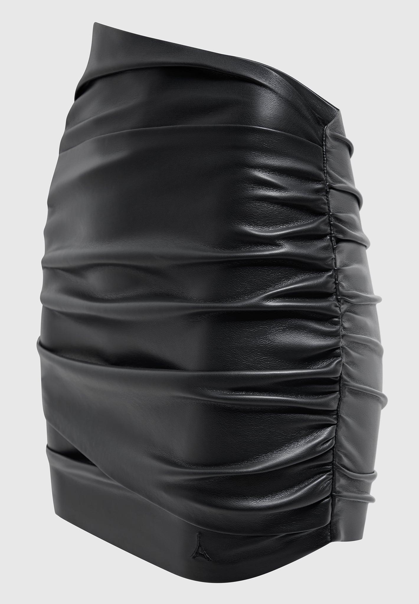Leather Gathered Mini Skirt - Black Female Product Image