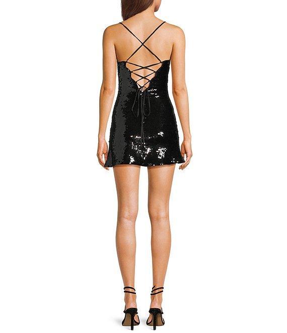Lulus Sequin Sleeveless Lace-Up Back Mini Dress Product Image