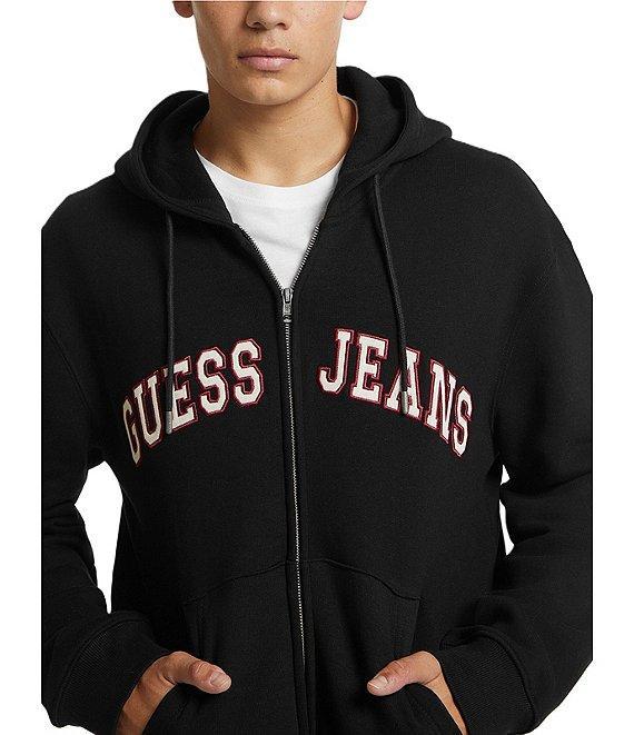 Guess Logo Patch Zip-Up Knit Fleece Hoodie Product Image