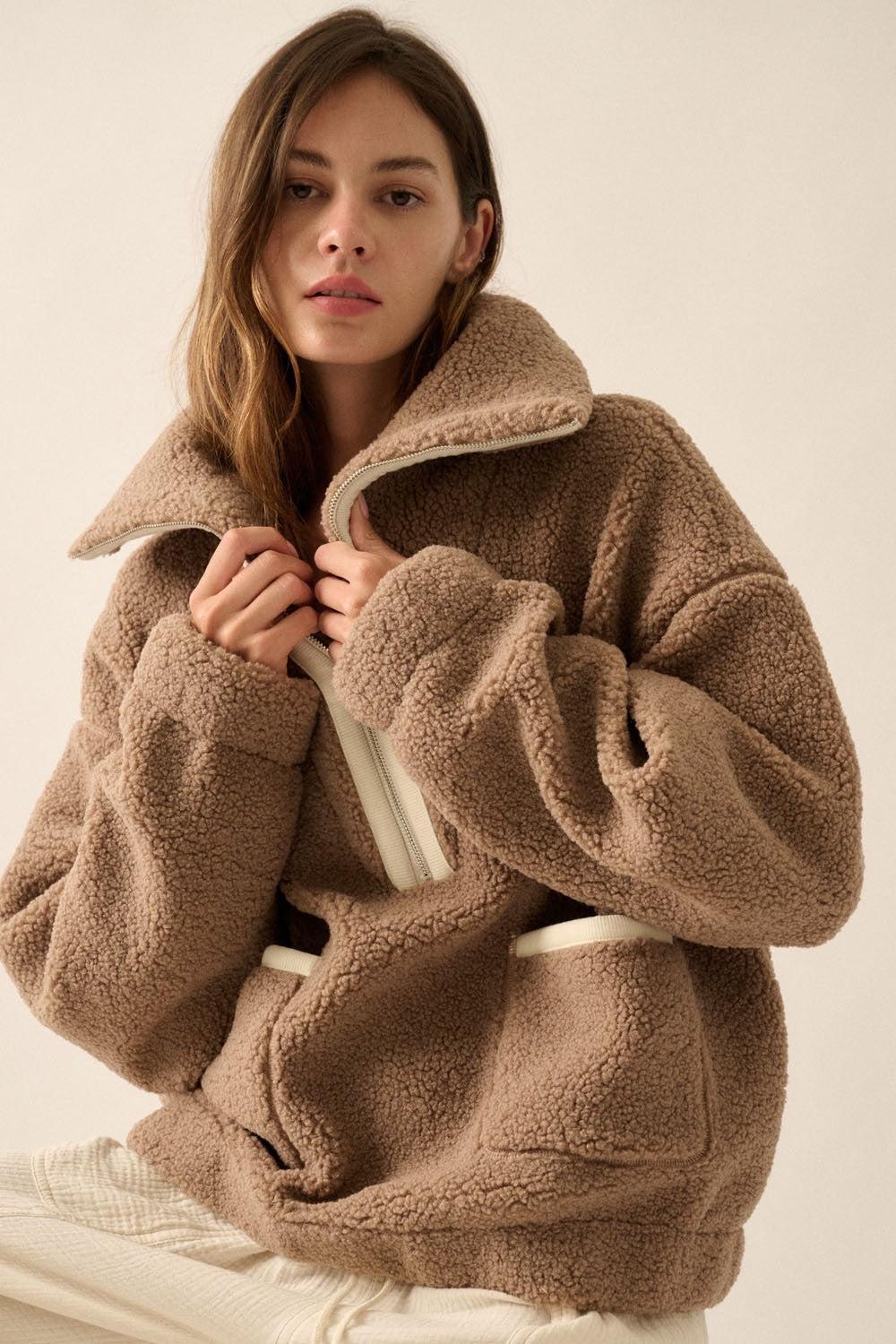 Oversized Sherpa Half Zip Pullover Jacket Product Image