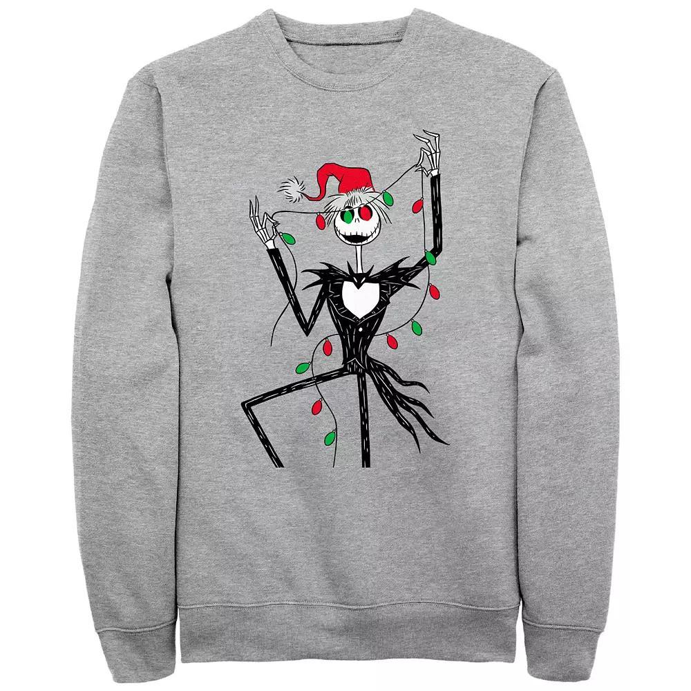 Men's Nightmare Before Christmas Jack Red And Green Christmas Lights Sweatshirt, Size: Large, Athletic Grey Product Image