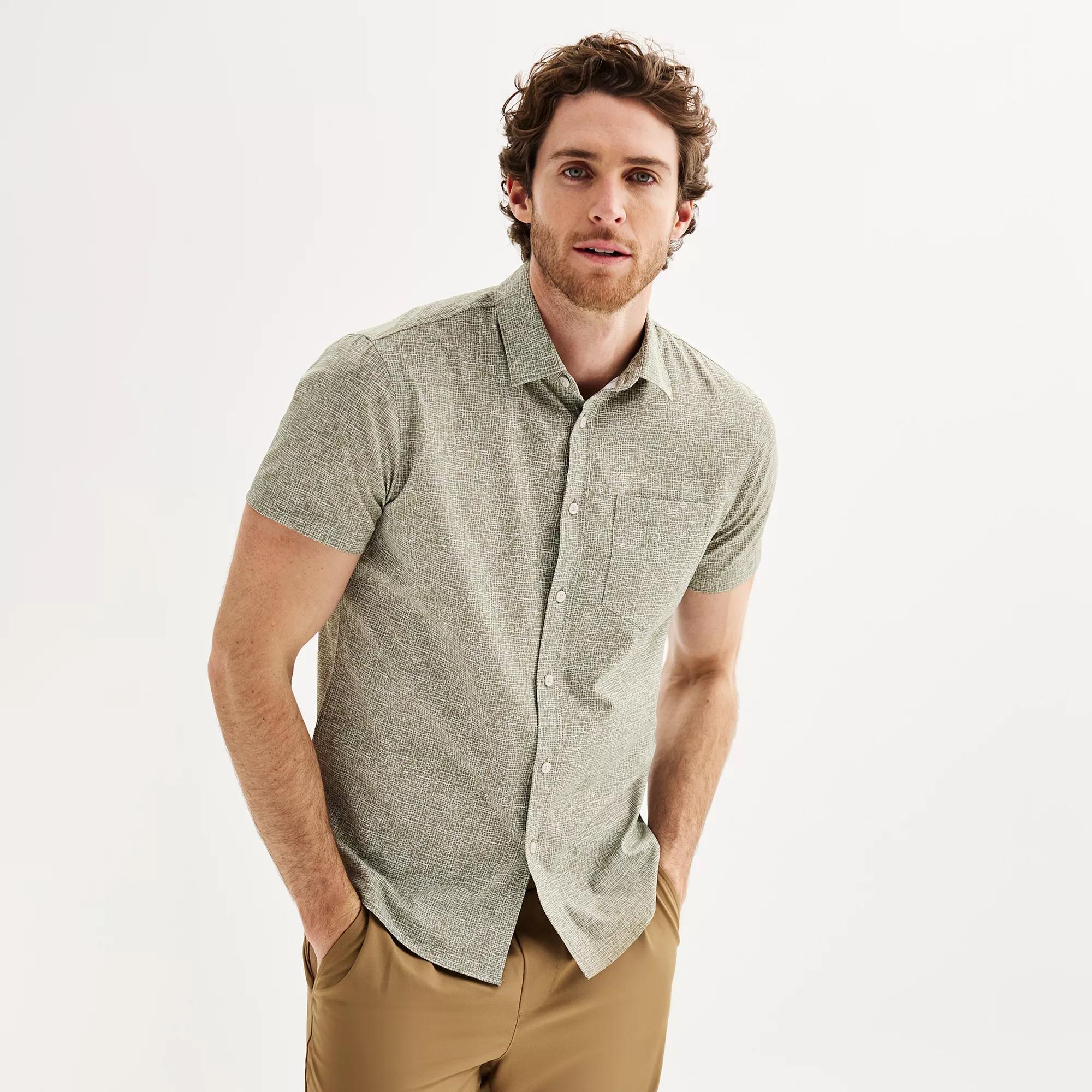 Men's FLX Slim Performance Untucked-Fit Button Down Shirt, Size: Medium SLIM, Kacey Beige Product Image