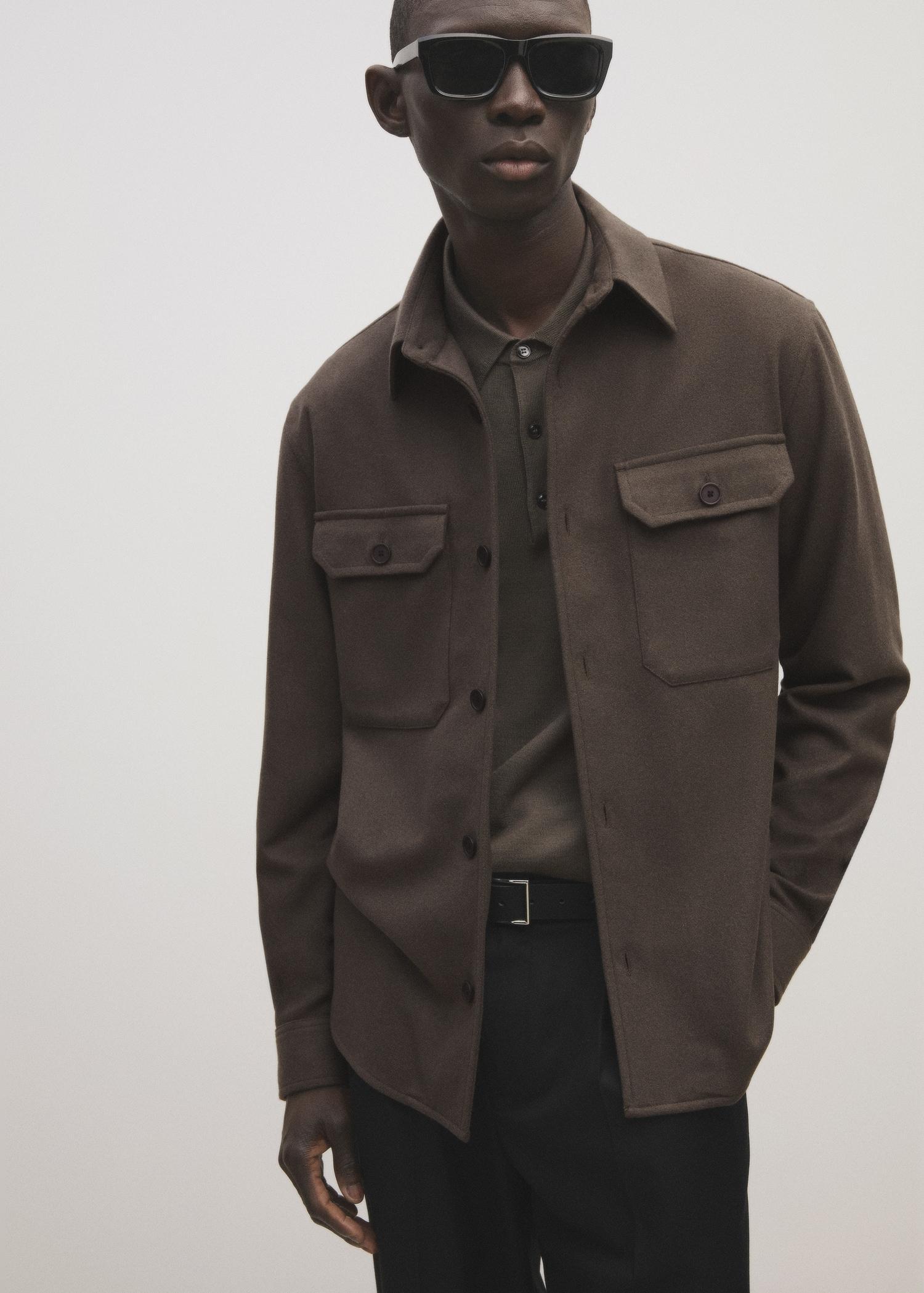 Wool-blend flannel overshirt - Men | MANGO USA Product Image