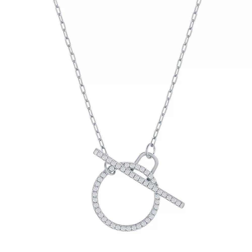 Argento Bella Sterling Silver Cubic Zirconia Circle Toggle Necklace, Womens Product Image