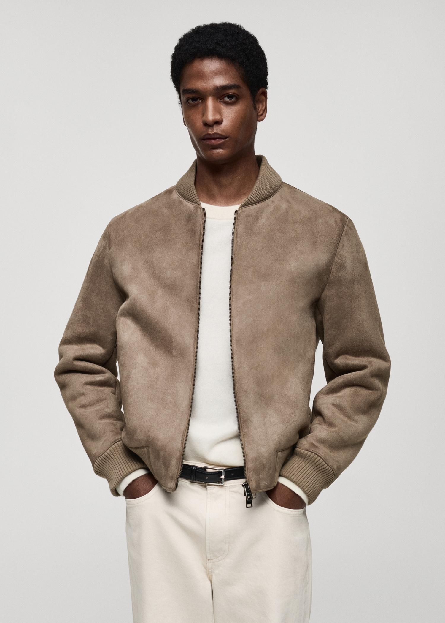 Suede-effect bomber jacket - Men | MANGO USA Product Image