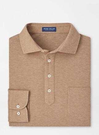 Peter Millar Mens Ramble Long-Sleeve Cotton Cashmere Polo | Color: Rye | Size: XXL Product Image