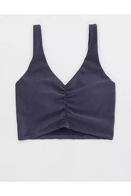 OFFLINE By Aerie Stripe Rib Ruched Low Key Sports Bra Women's Product Image
