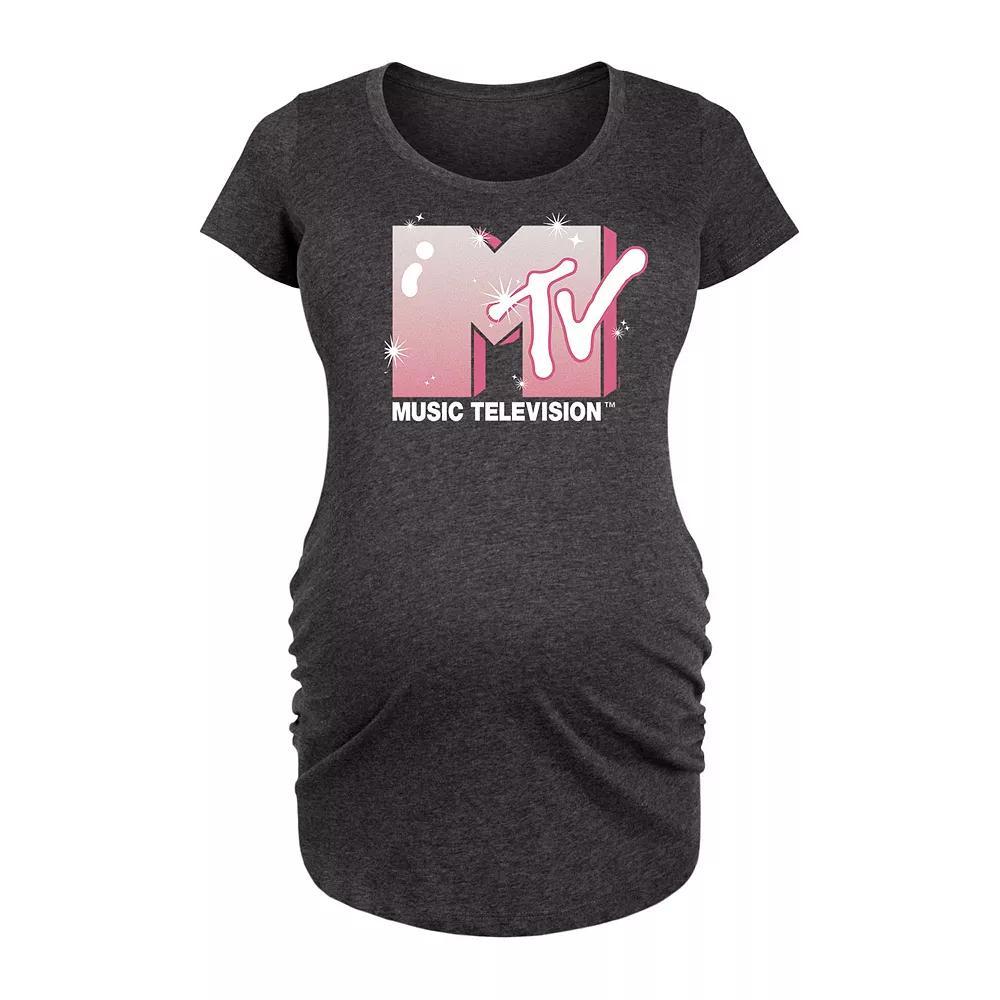 Maternity MTV Glitter Logo Graphic Tee, Womens Heather Grey Product Image