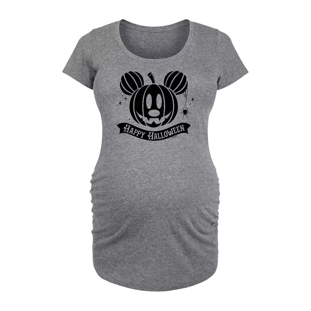 Disneys Mickey Mouse Maternity Happy Halloween Pumpkin Graphic Tee, Womens Grey Gray Product Image