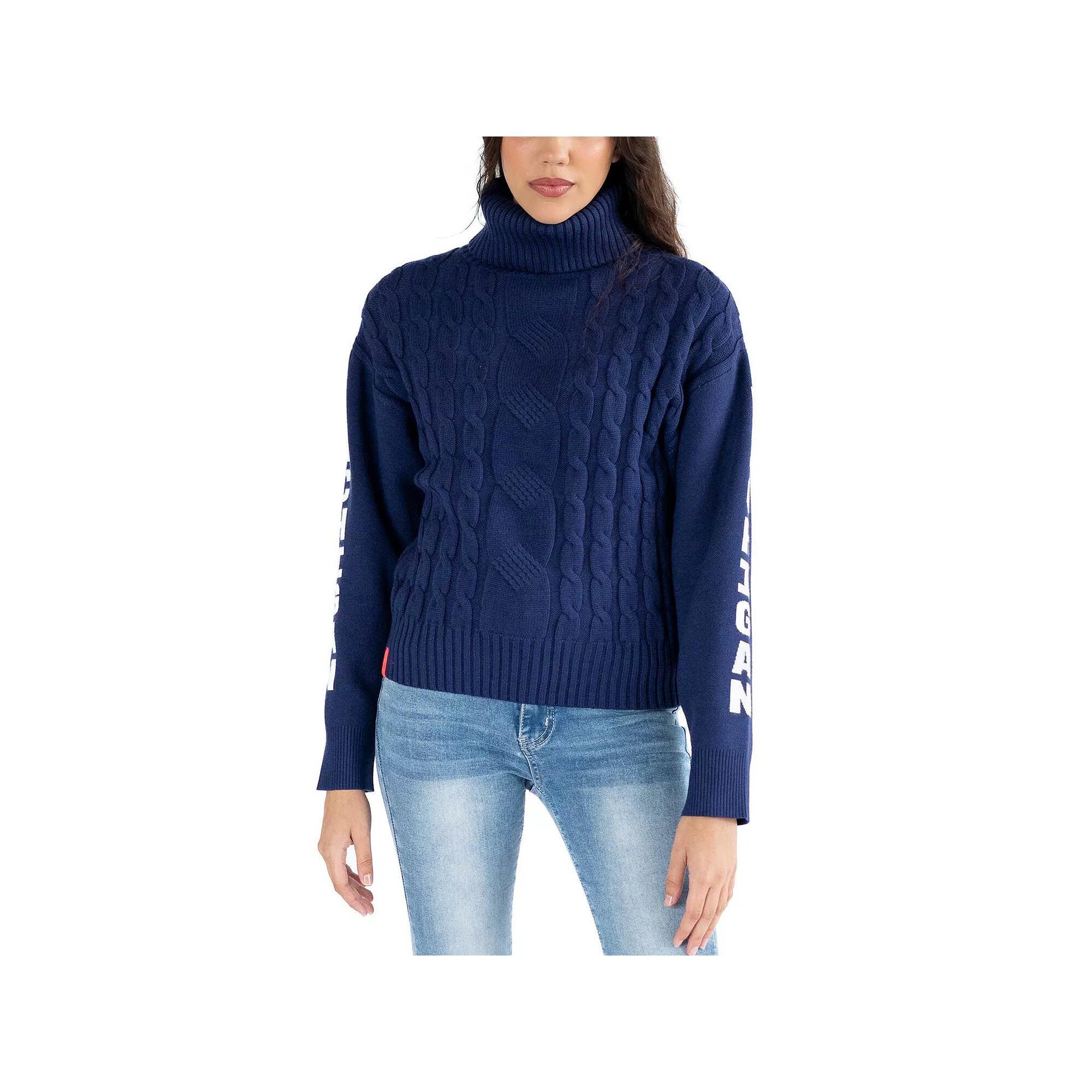 Women's Lusso Navy Michigan Wolverines Sylvie Cable Knit Turtleneck Pullover Sweater, Size: XL, Blue Product Image