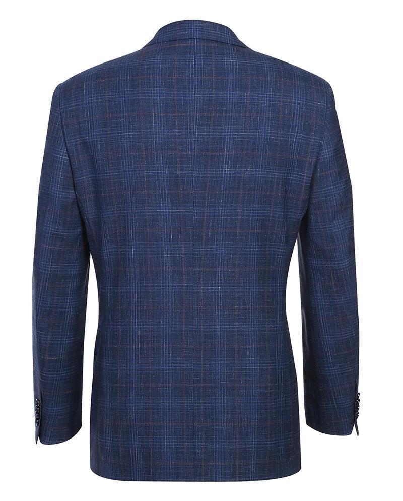 Regular Fit Wool & Linen Blue Plaid Blazer Product Image