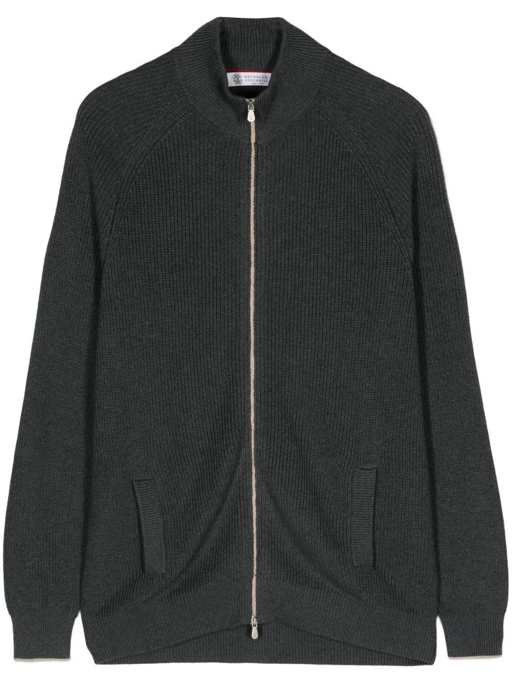 BRUNELLO CUCINELLI Ribbed-knit Cotton Cardigan In Black Product Image