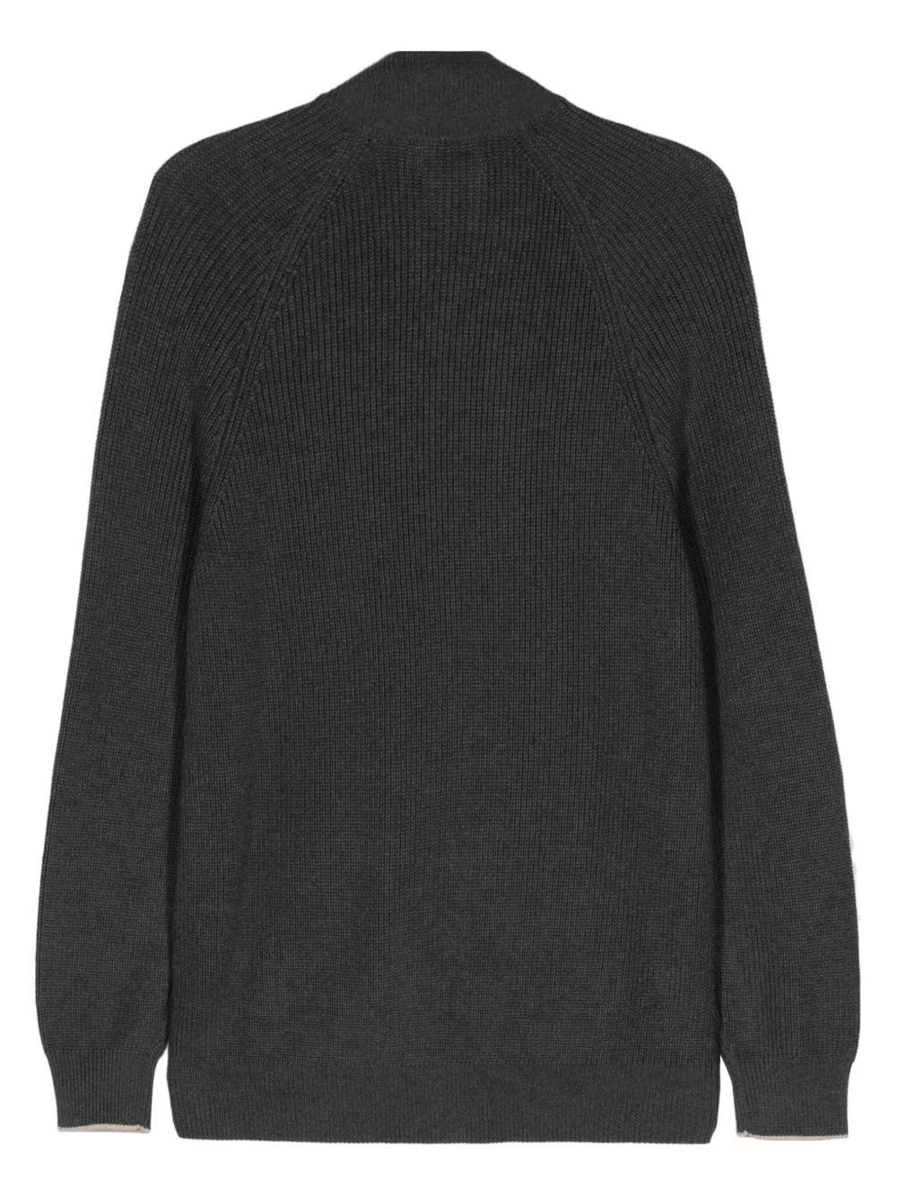 BRUNELLO CUCINELLI Ribbed-knit Cotton Cardigan In Black Product Image