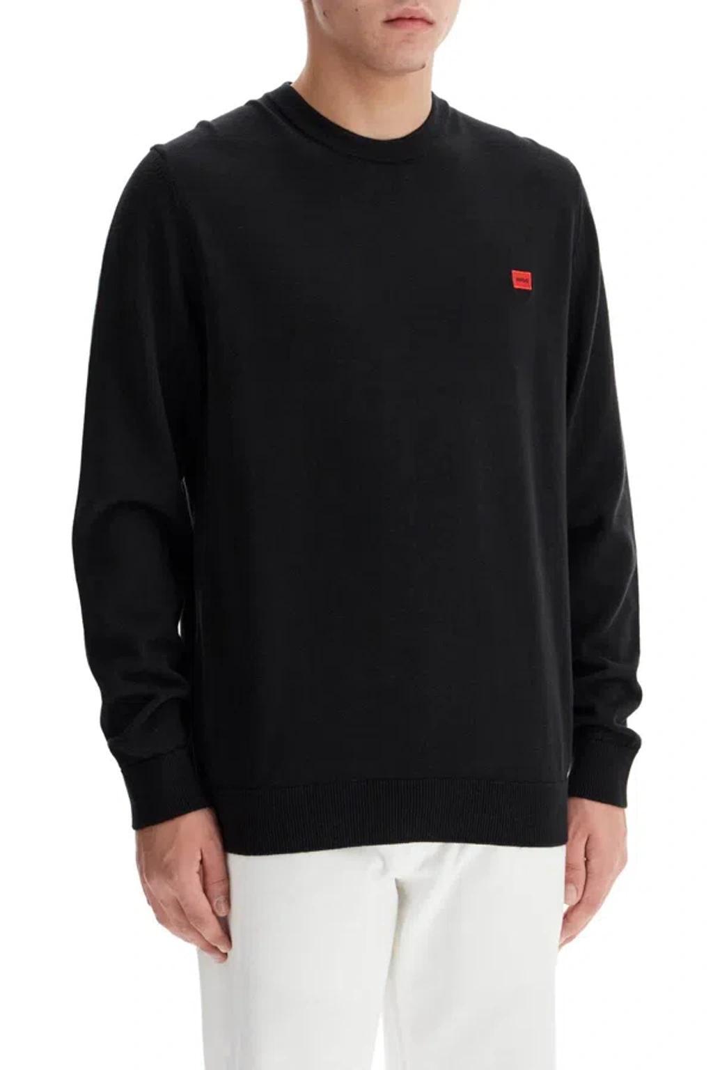 HUGO BOSS Organic-cotton Sweater With Red Logo Label In Black 001 Product Image