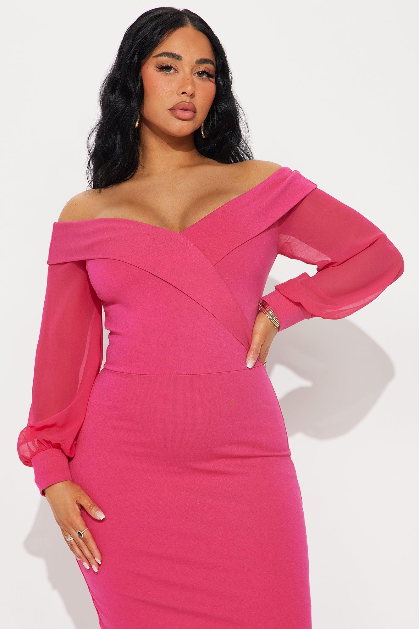 Mirabella Off Shoulder Midi Dress - Fuchsia Product Image