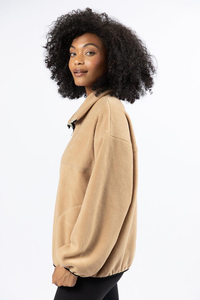 Outside The Box Beige Contrast Trim Fleece Pullover SALE Product Image