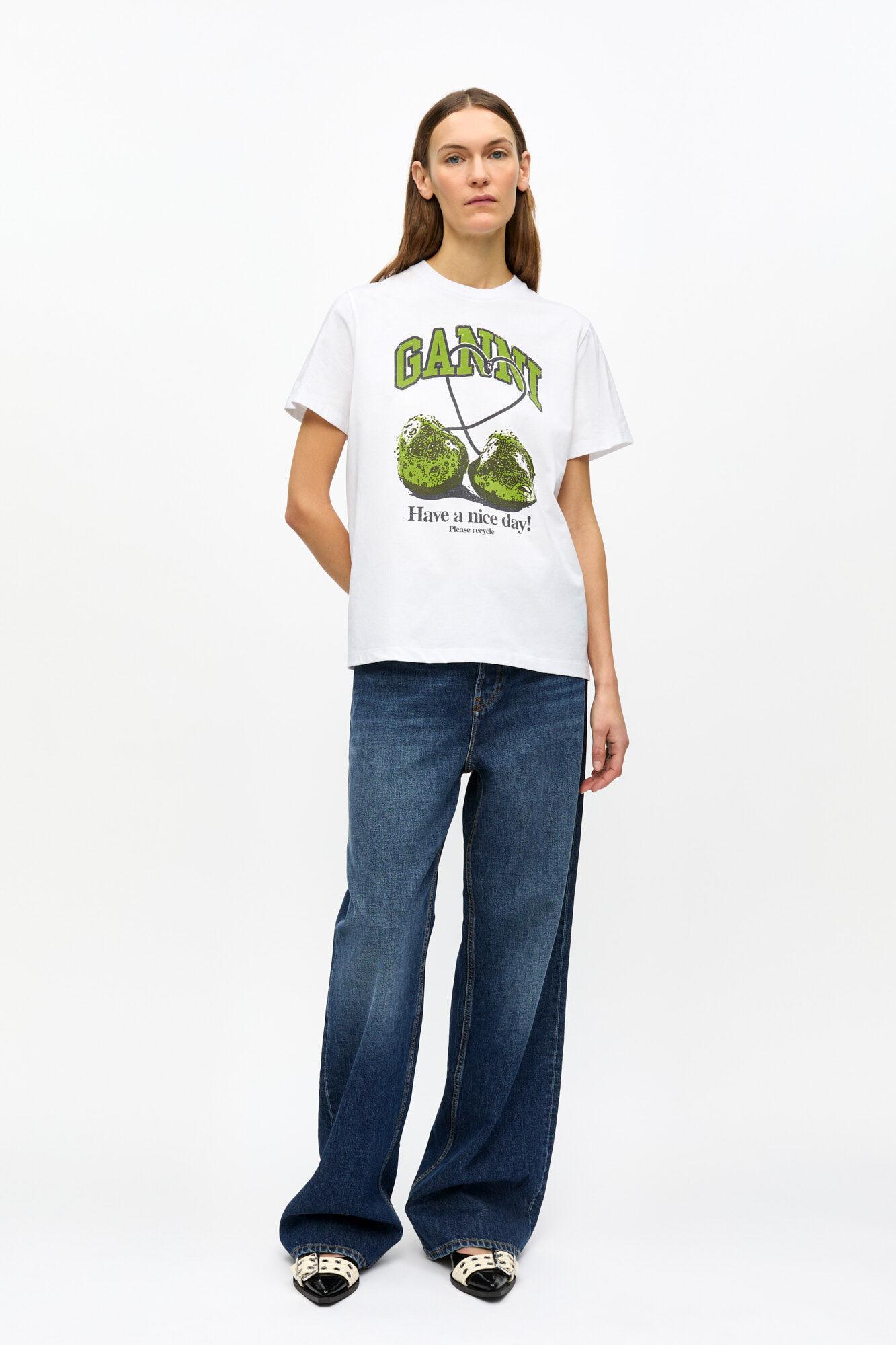 White Basic Jersey Cherry Relaxed T-shirt Product Image