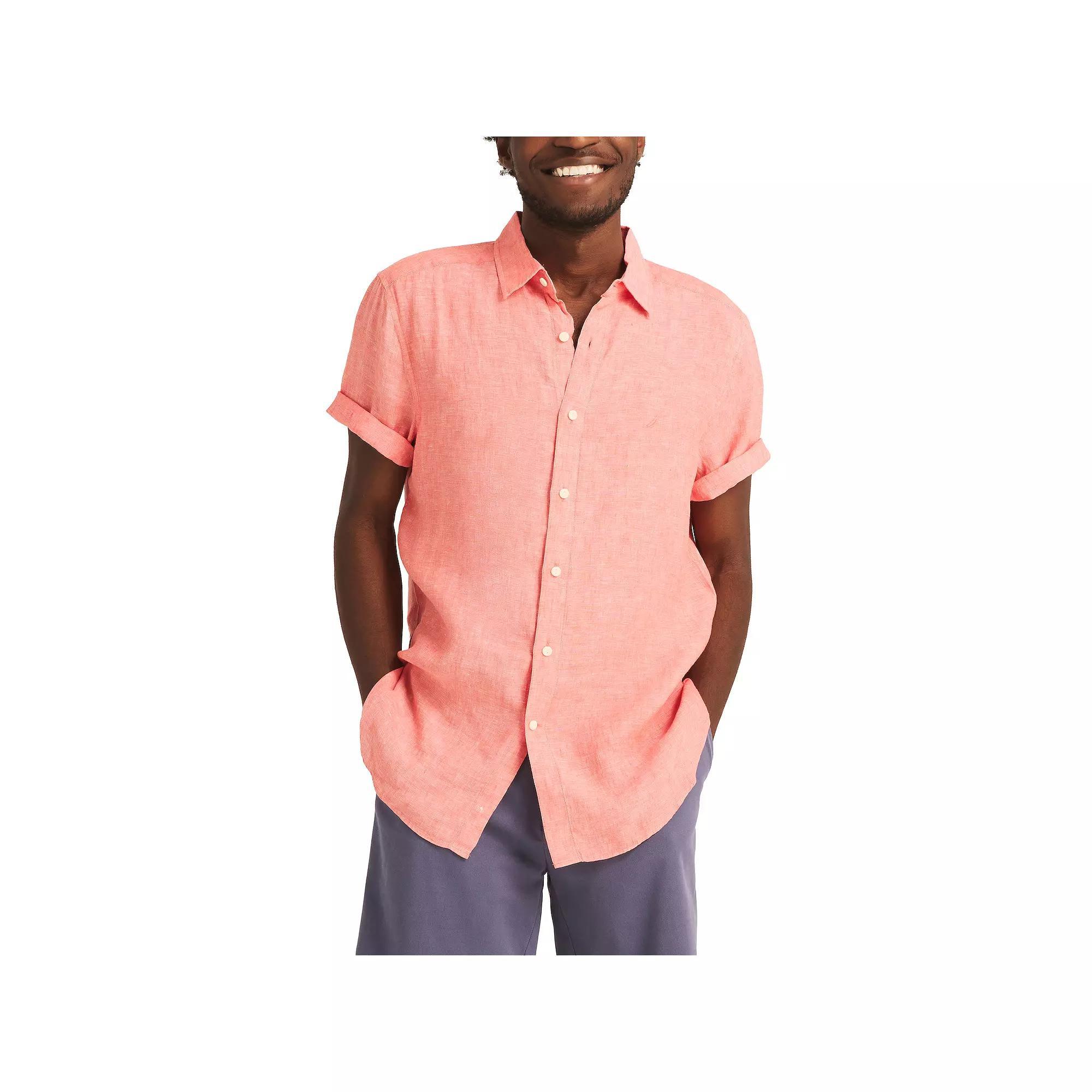 Men's Nautica Linen Short-Sleeve Shirt, Size: Large, Blue Product Image