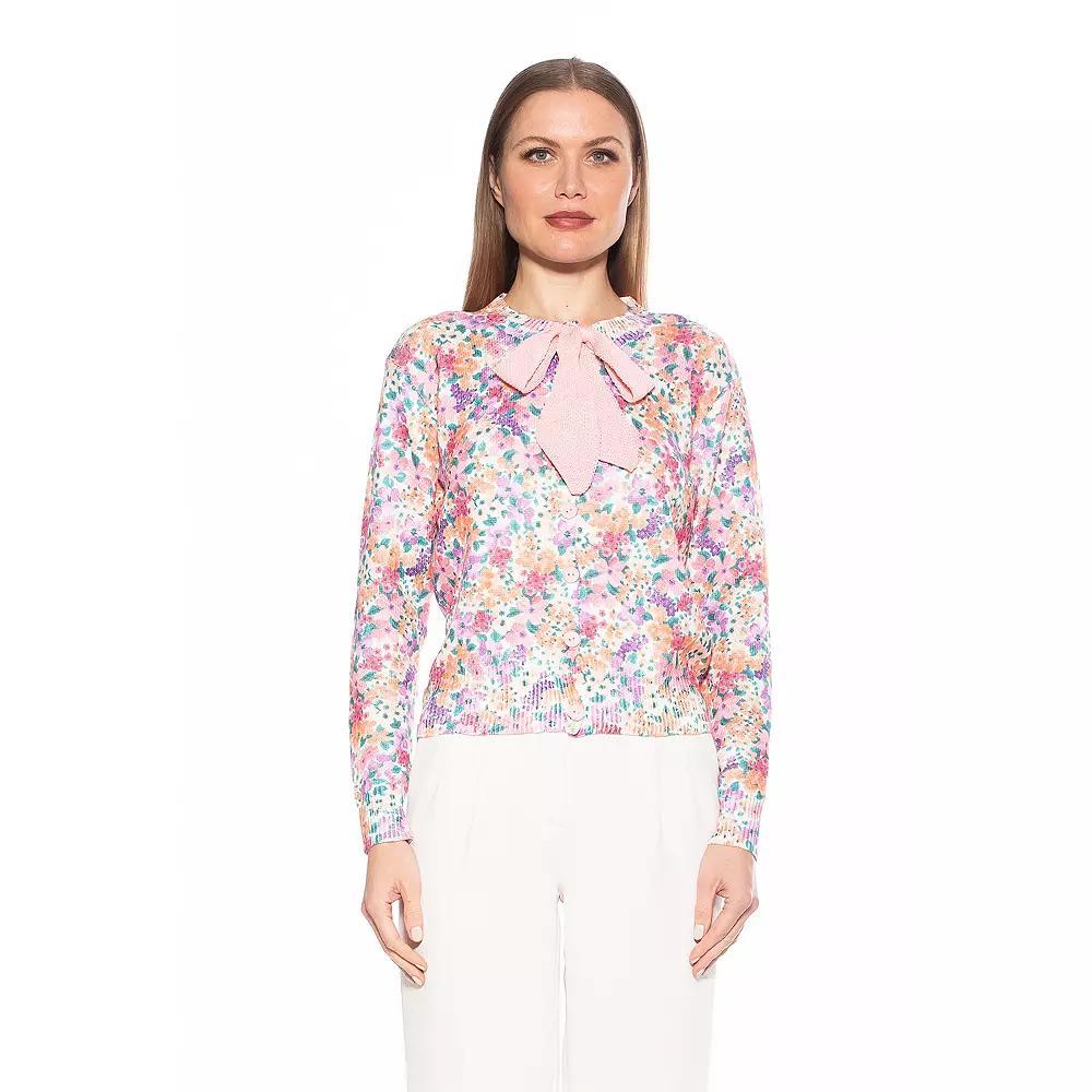 Womens ALEXIA ADMOR Calix Floral Knit Cardigan with Bow Detail Product Image