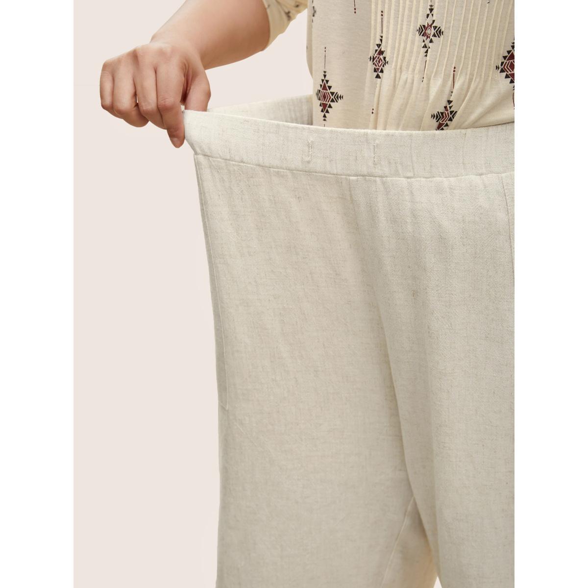 Plus Size Solid Elastic Waist Ties Harem Pants Women Beige Casual Loose High Rise Everyday Pants BloomChic 28/5X Product Image