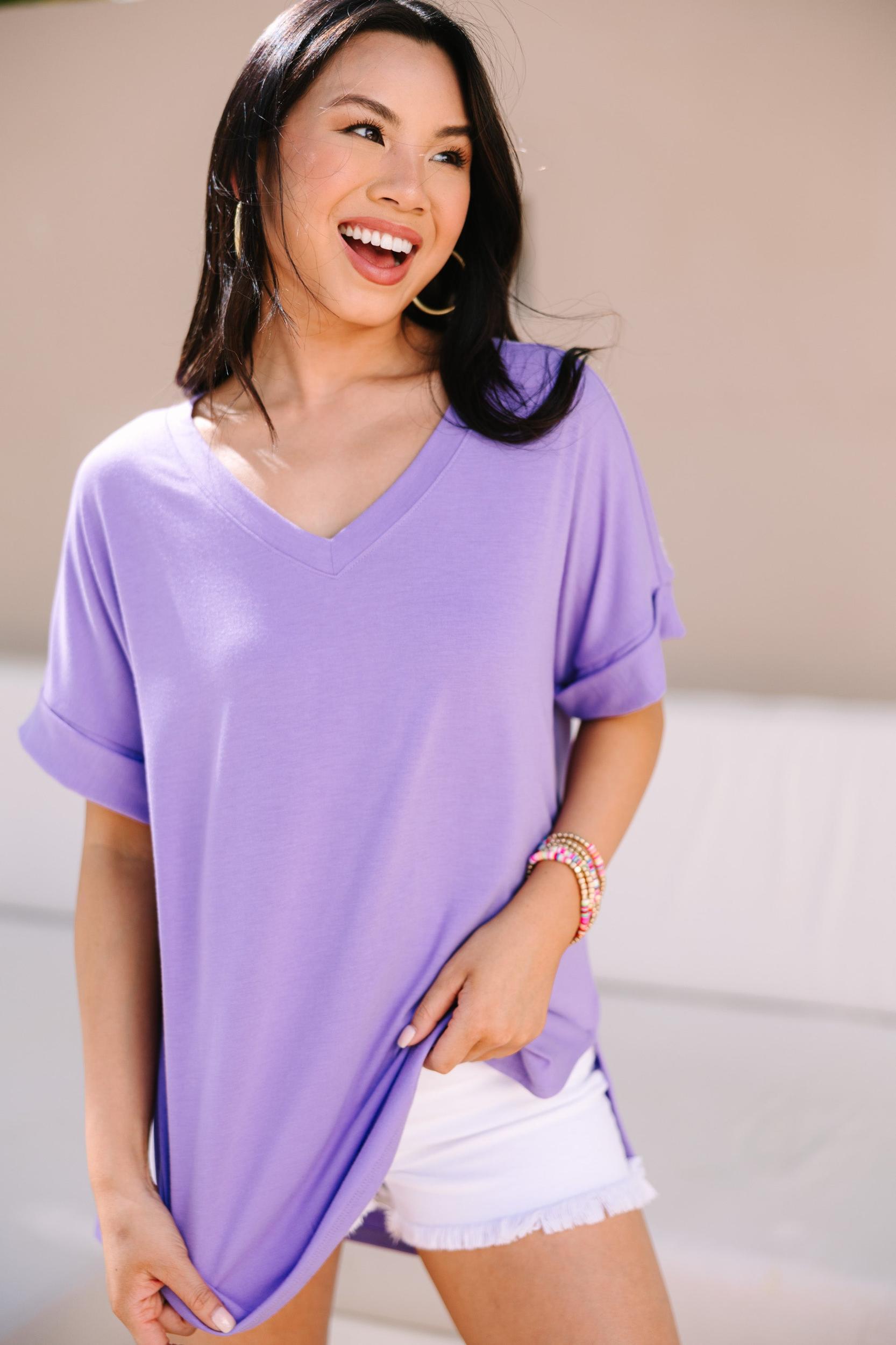 Make Your Life Easy Lavender Purple V-neck Top Female Product Image