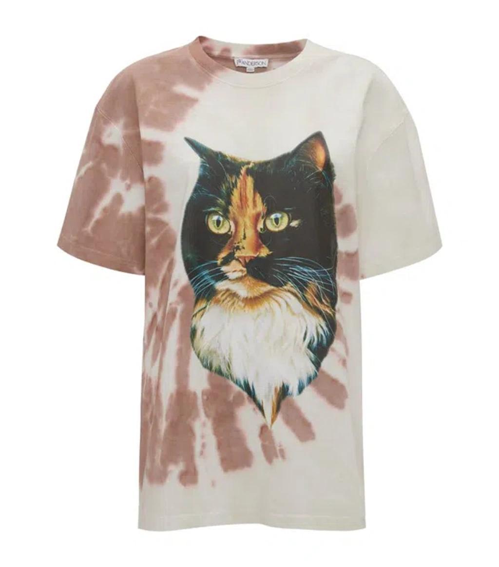 JW ANDERSON Cat-print Organic Cotton T-shirt In Neutrals Product Image