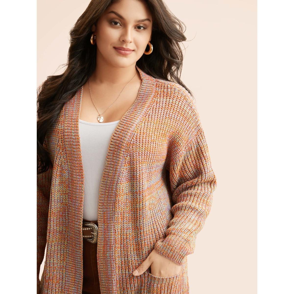 Plus Size Heather Patch Pocket Drop Shoulder Cardigan Multicolor Women Casual Loose Long Sleeve Everyday Cardigans BloomChic 26/4X Product Image