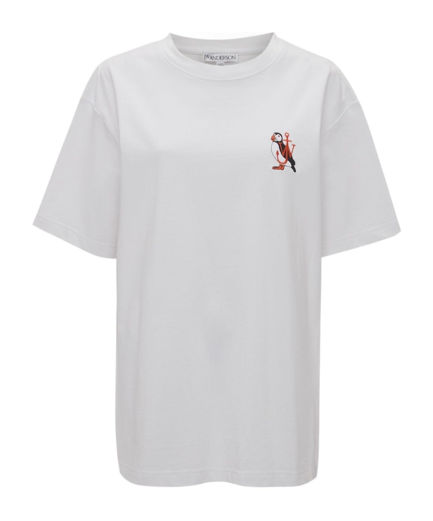 JW ANDERSON Logo-embroidered Organic Cotton T-shirt In White Product Image