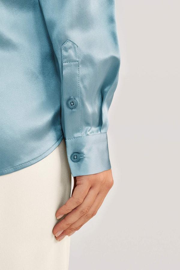 Basic Concealed Placket Silk Shirt Product Image