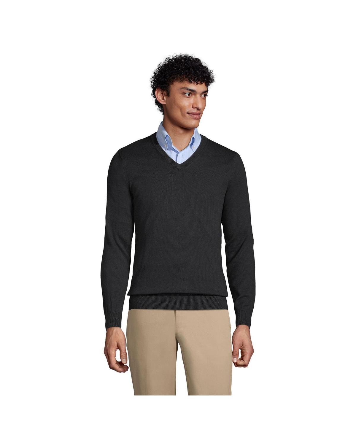 Men's Lands' End School Uniform Fine Gauge V-neck Sweater, Size: Small, Coal Grey Product Image