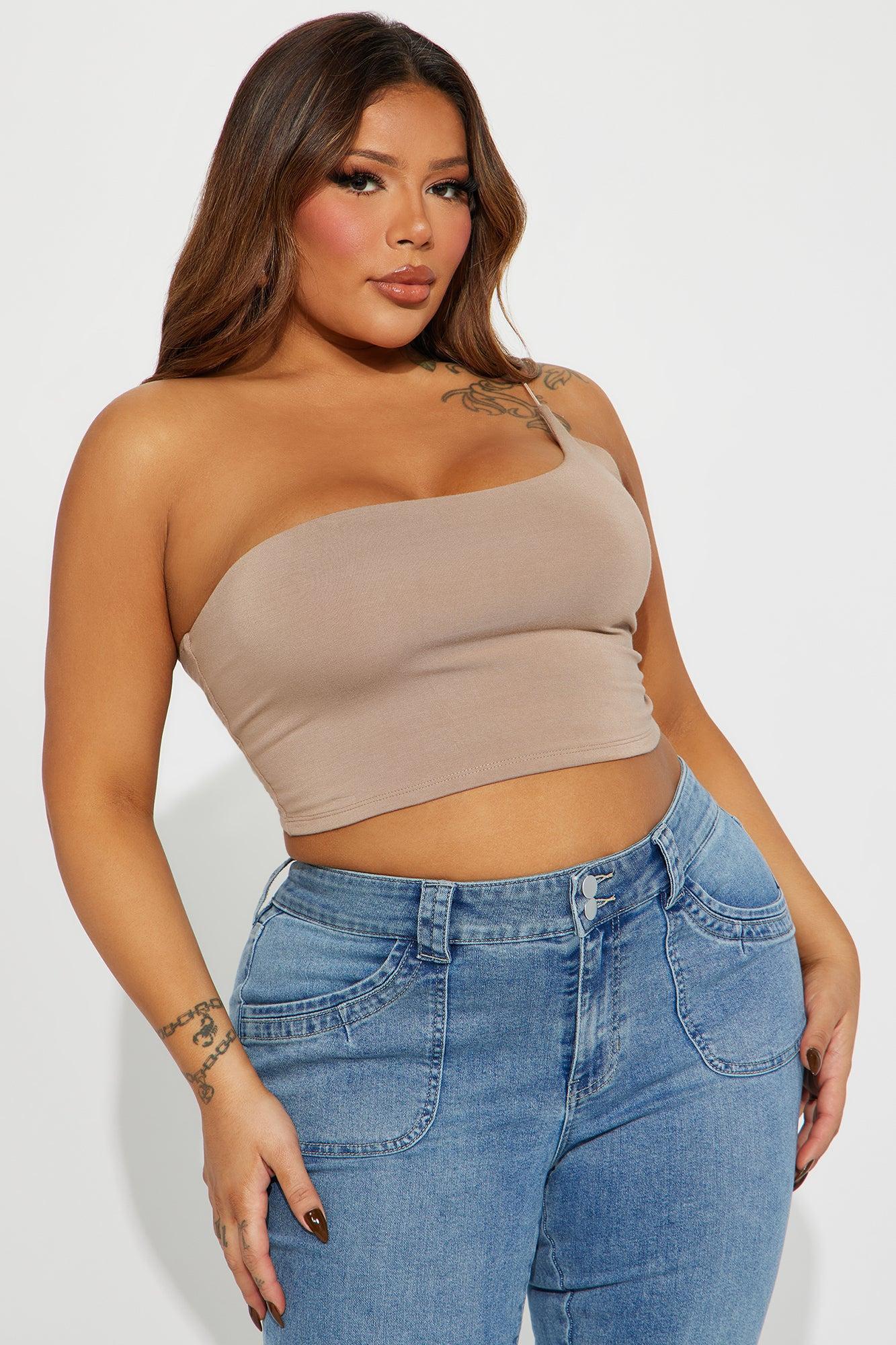Selena One Shoulder Crop Top - Nude Product Image