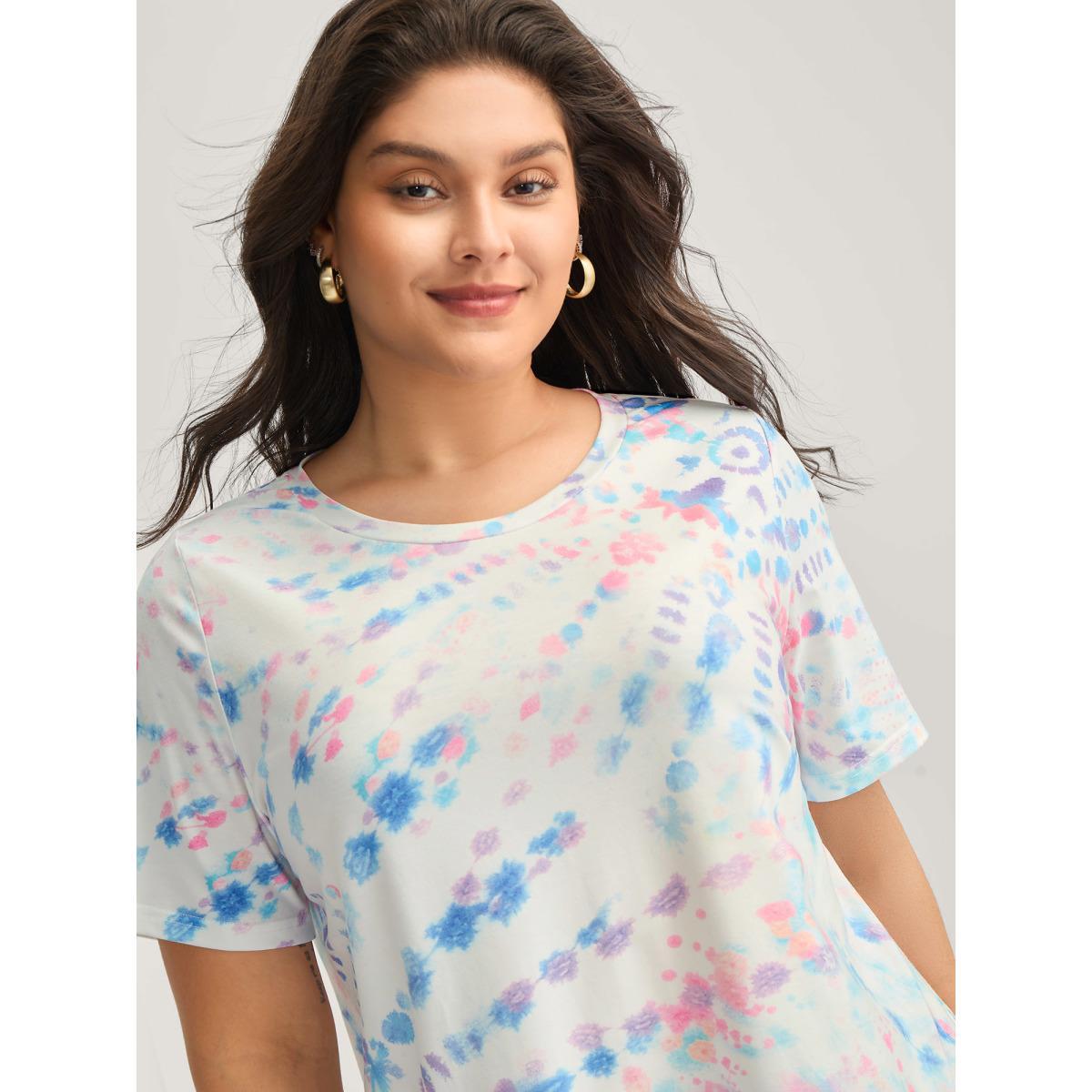 Plus Size Tie-Dye Ombre Round Neck T-Shirt Multicolor Women Contrast Round Neck Everyday-Casual T-shirts BloomChic 22-24/3X Product Image