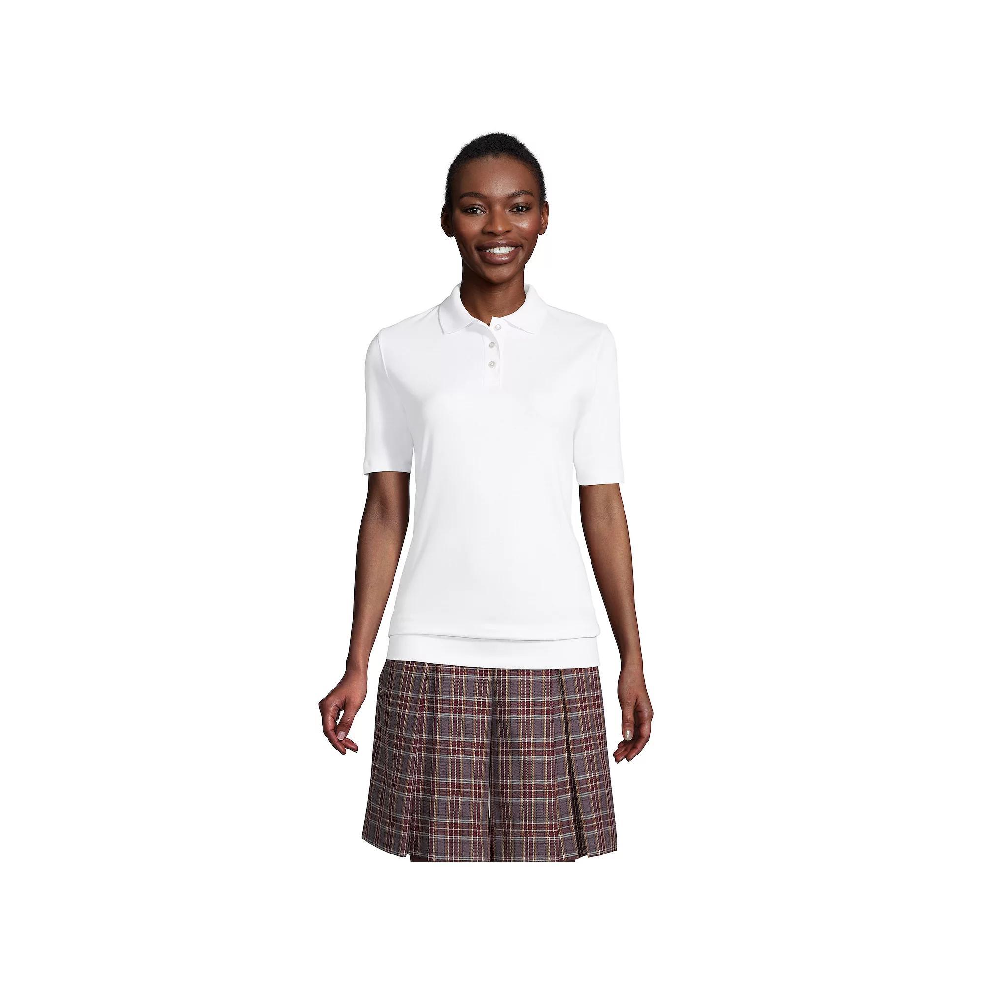 Women's Lands' End Short Sleeve Banded Bottom Polo Shirt, Size: Small, White Product Image