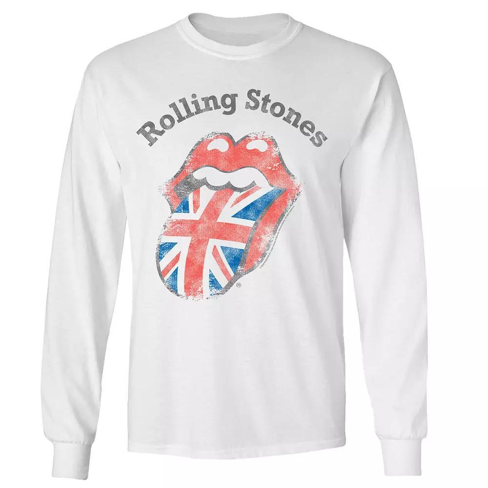 Men's Rolling Stones Distressed Tongue Long Sleeve, Size: Large, White Product Image