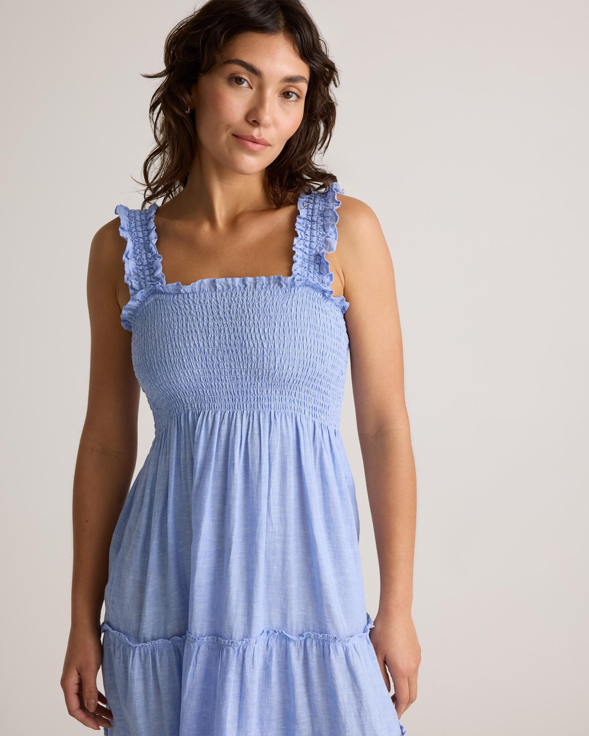 100% European Linen Smocked Midi Dress Product Image