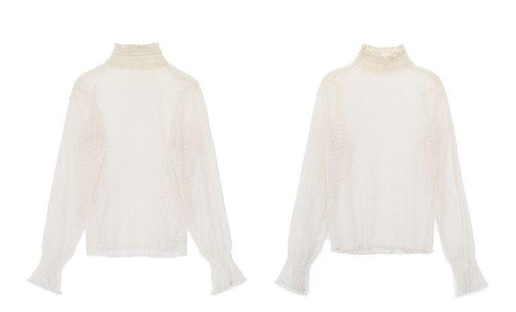 Mock-Neck Dotted Lace Sheer Blouse Product Image