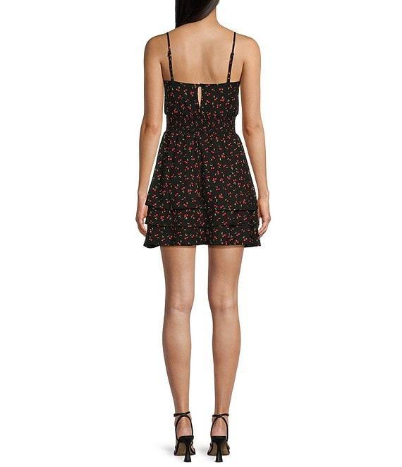 Honey and Rosie Cherry Print V-Neck Smocked Fit And Flare Dress Product Image