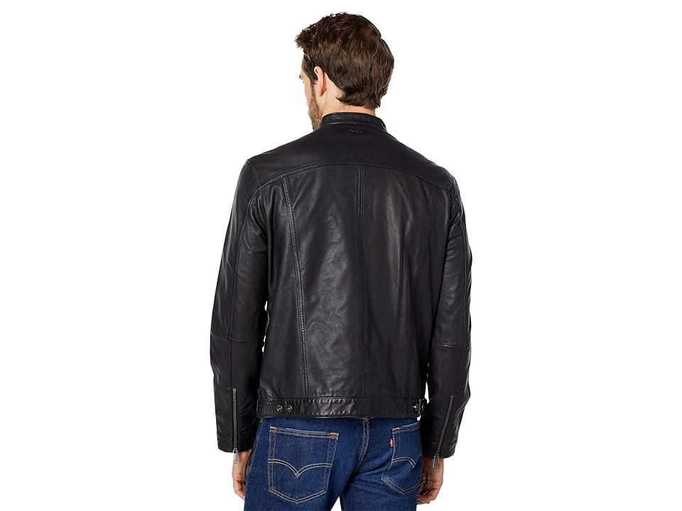 John Varvatos Star Usa Leather Band Collar Moto Jacket Product Image