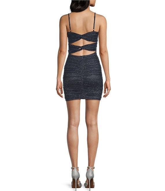 Pear Culture Glitter Power Mesh Ruched Bodycon Dress Product Image