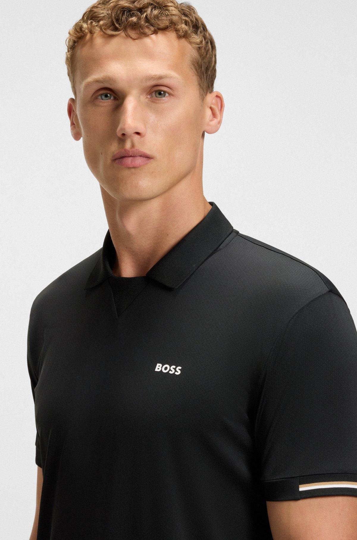 Stretch-mesh polo shirt with modern placket Product Image
