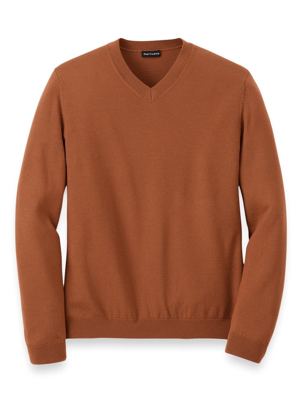 Merino Wool V-neck Sweater - Copper Product Image