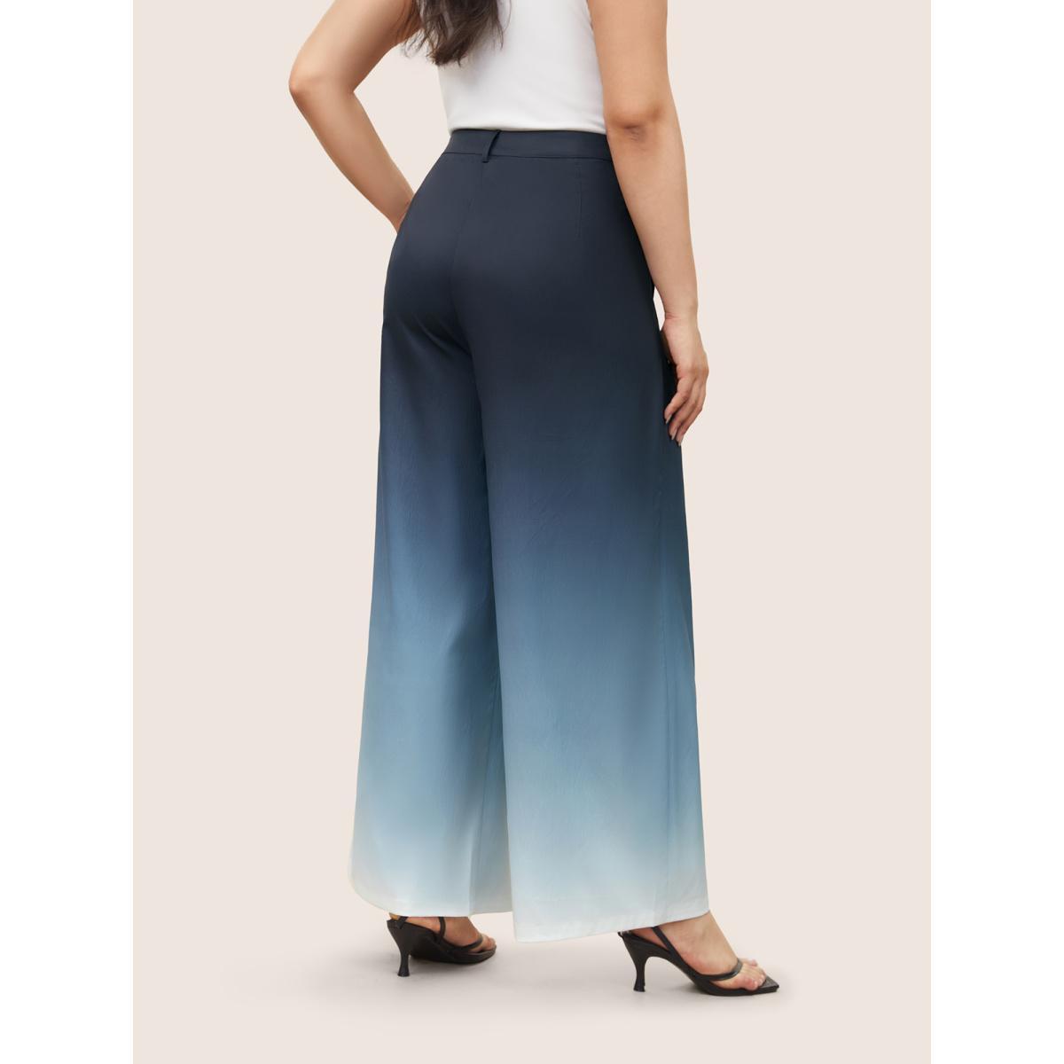 Plus Size Ombre Pleated High Rise Straight Leg Pants Women Indigo Resort Straight Leg High Rise Vacation Pants BloomChic 18-20/2X Product Image