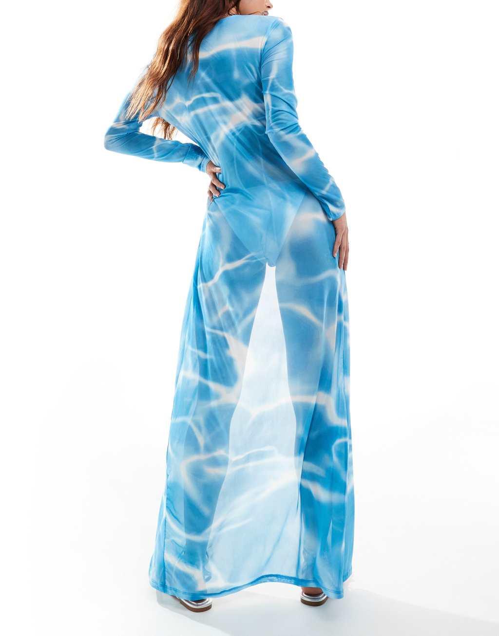 Vero Moda mesh maxi cardigan in ocean print Product Image