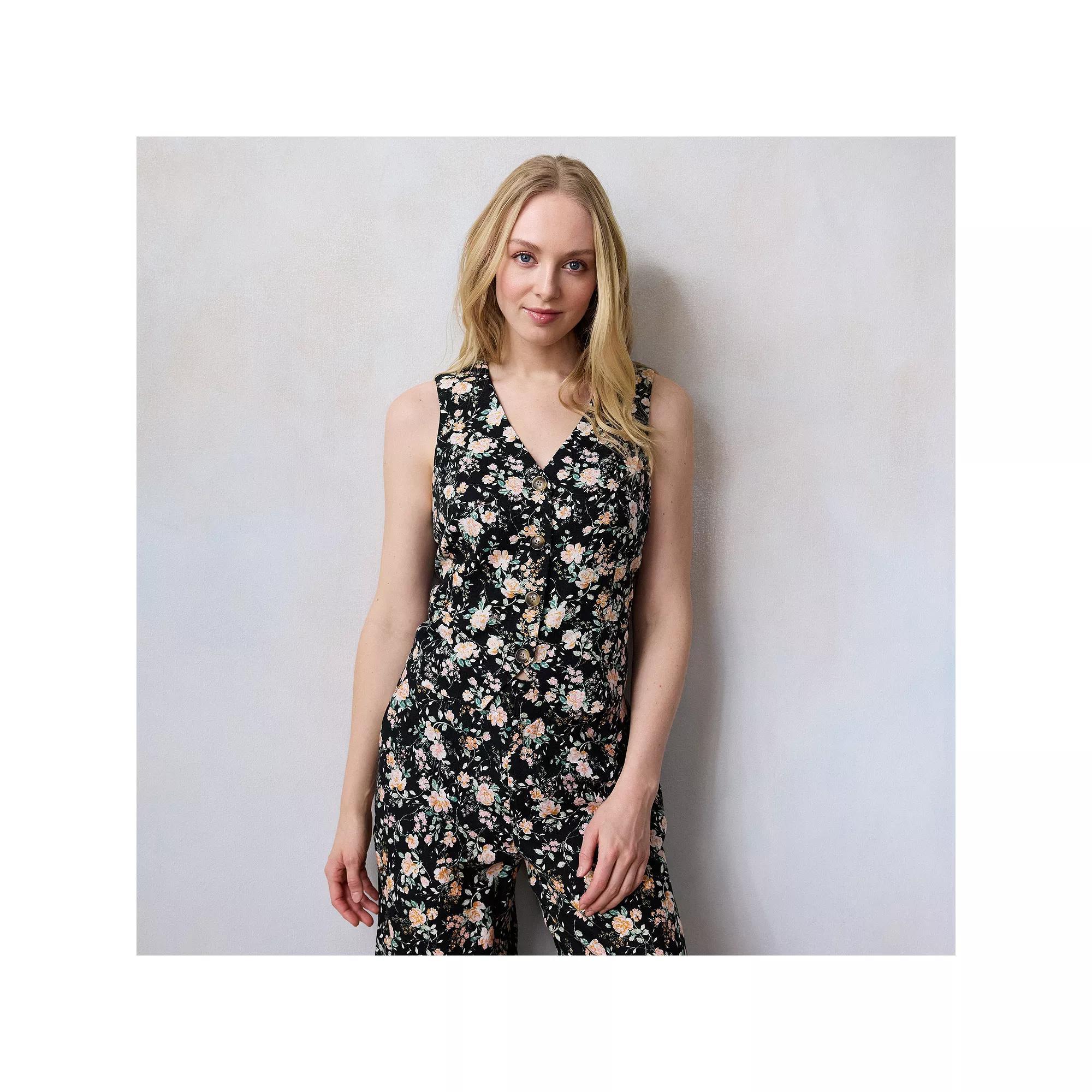 Women's LC Lauren Conrad V-Neck Vest, Size: XL, Black Liza Blooms Product Image