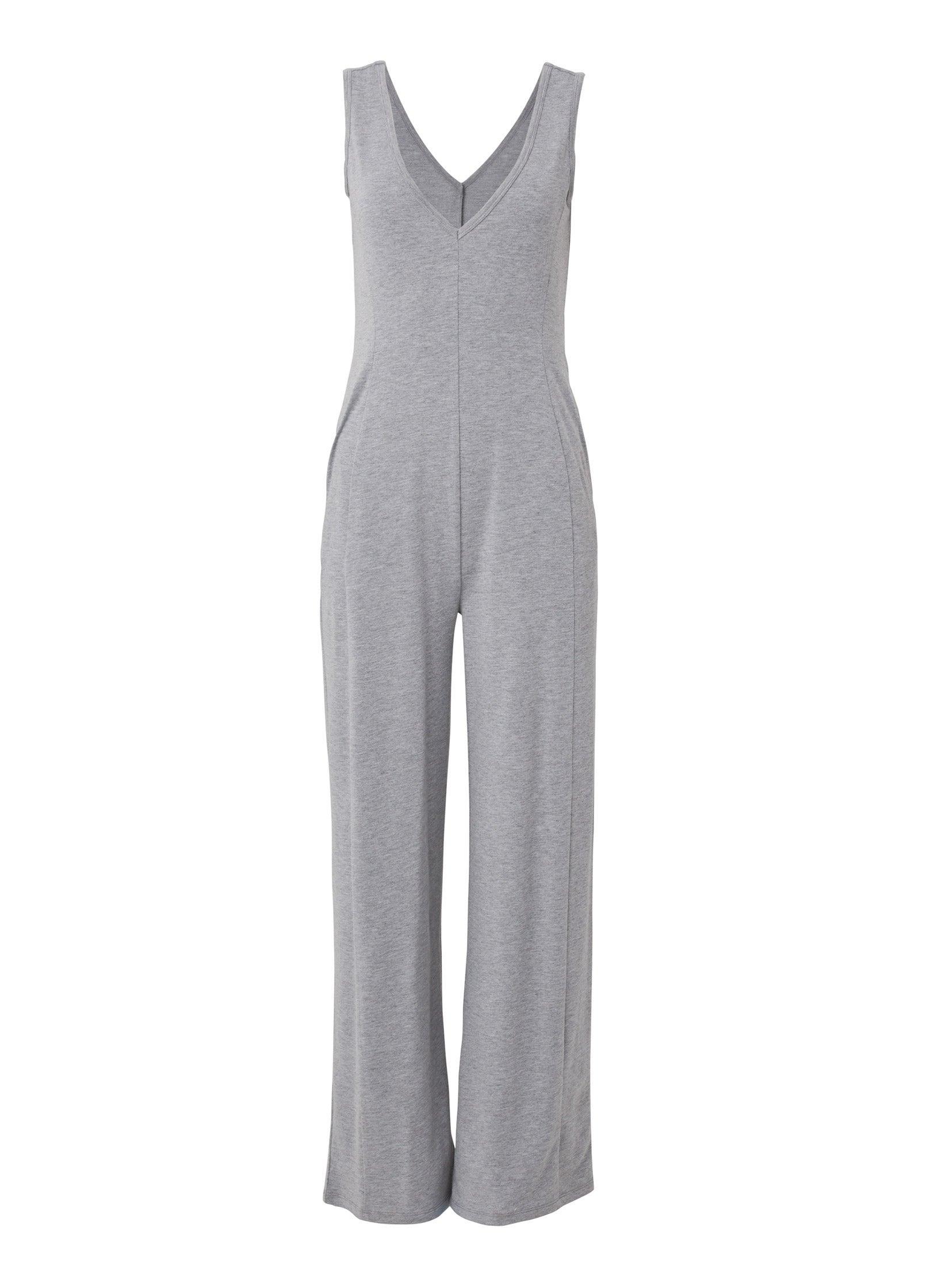 Relaxed V-Neck Jumpsuit - Heather Grey Product Image